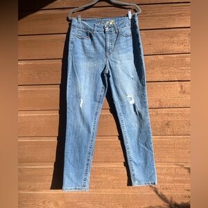 Seven for all Mankind size 14 Tummyless High-Rise Skinny, distressed blue jeans